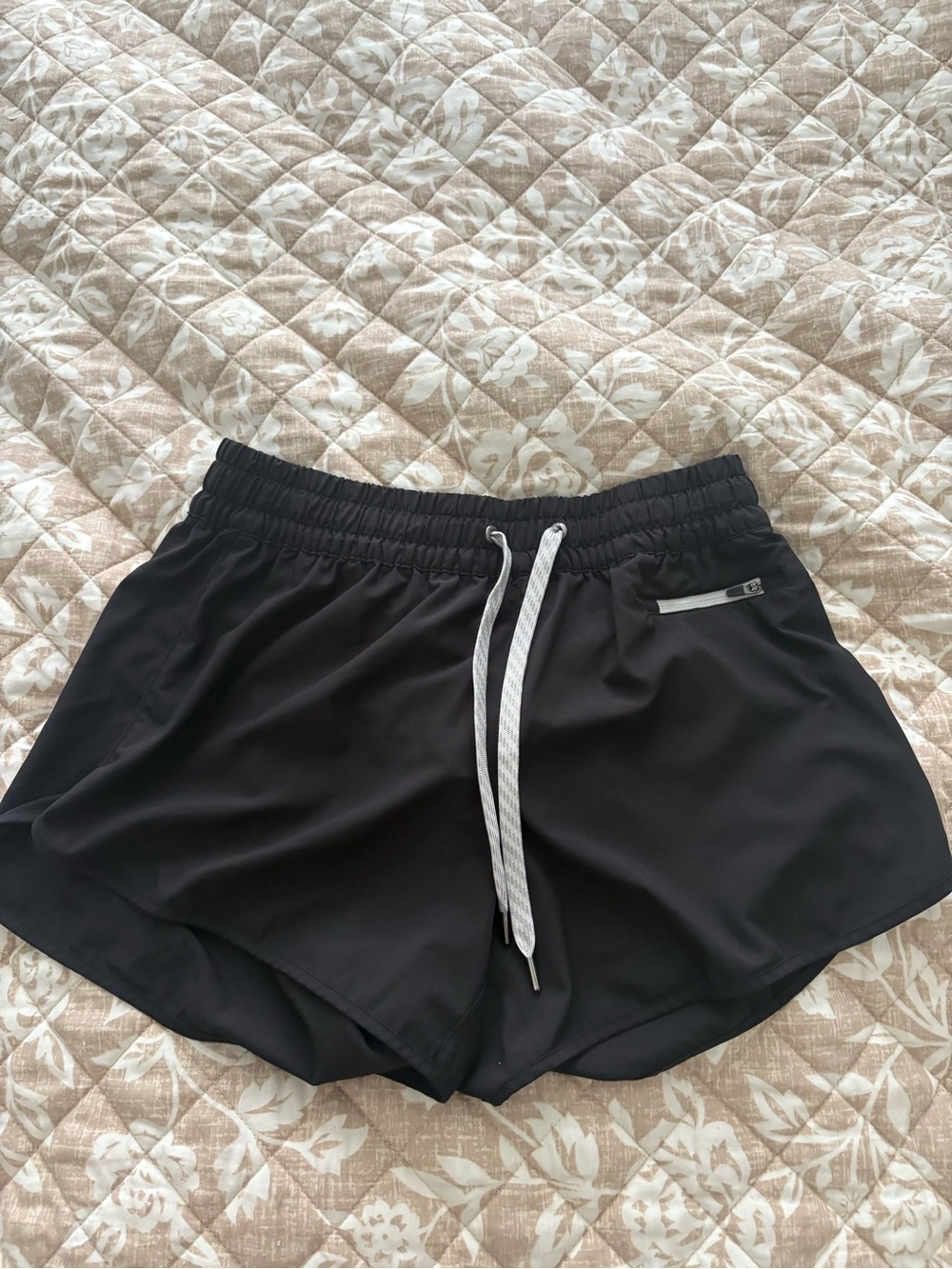 Vuori Black Athletic Shorts with White Drawstring